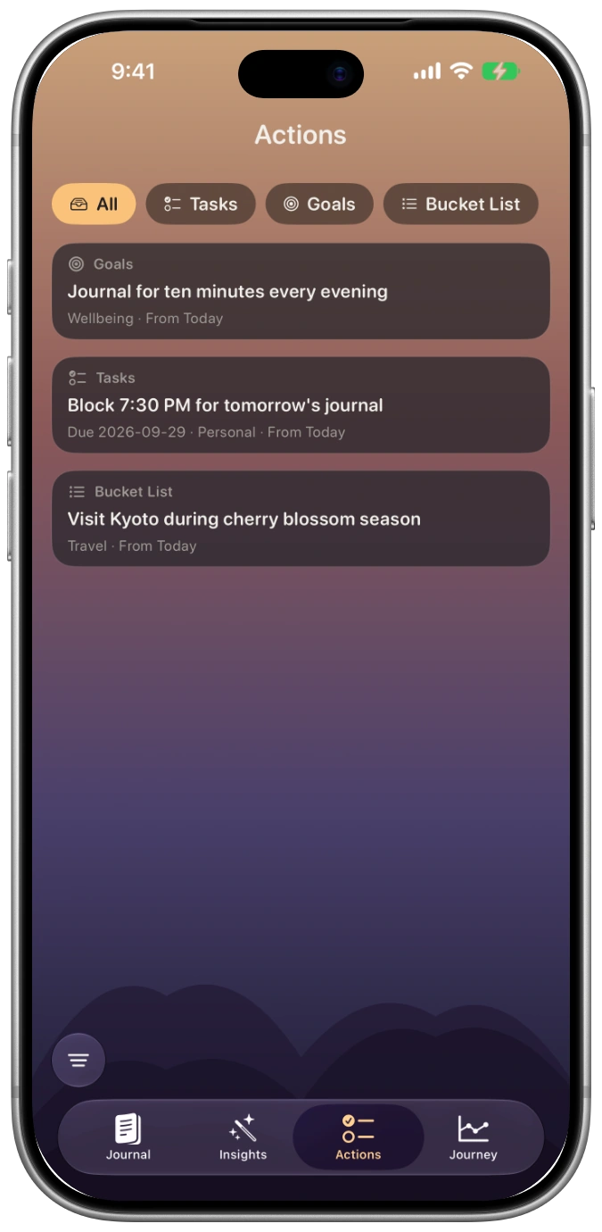 Actual Zenith Actions screen in an iPhone 18 Pro mockup