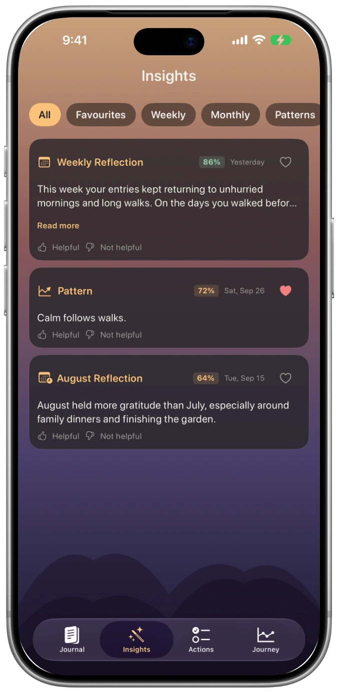 Actual Zenith Insights screen in an iPhone 18 Pro mockup